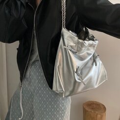 バッグ シルバーリボンチェーンショルダーバッグ SILVER