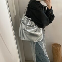 バッグ シルバーリボンチェーンショルダーバッグ SILVER