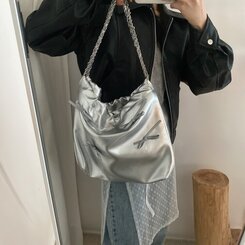 バッグ シルバーリボンチェーンショルダーバッグ SILVER