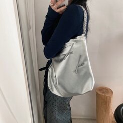 バッグ シルバーリボンチェーンショルダーバッグ SILVER