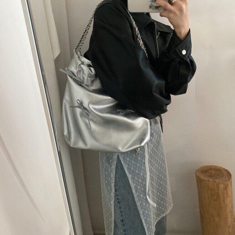 シルバーリボンチェーンショルダーバッグ SILVER