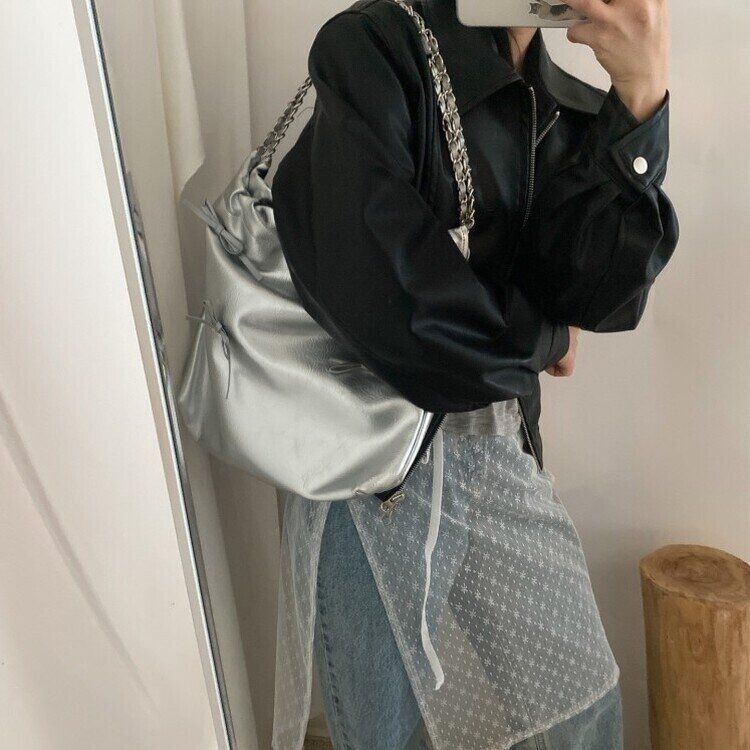 シルバーリボンチェーンショルダーバッグ SILVER