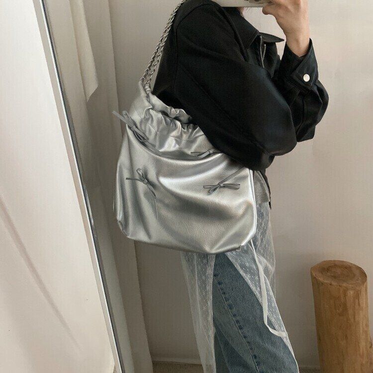 シルバーリボンチェーンショルダーバッグ SILVER
