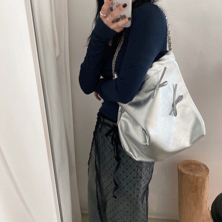 シルバーリボンチェーンショルダーバッグ SILVER