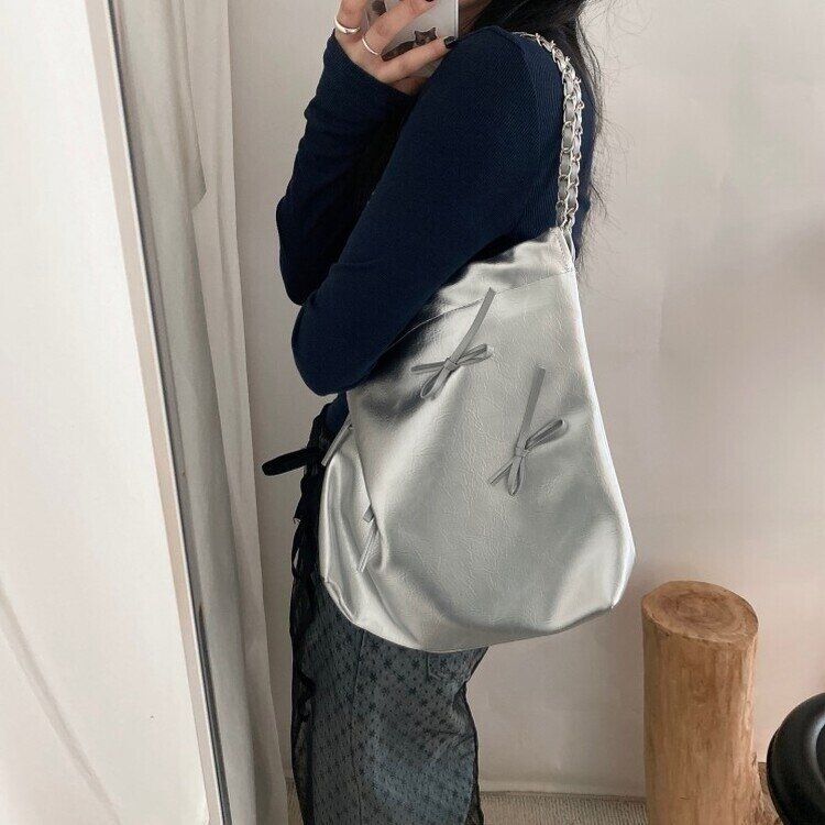 シルバーリボンチェーンショルダーバッグ SILVER