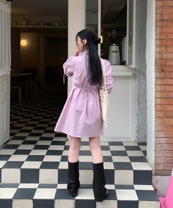 リボンバルーンスリーブコットンシャツワンピース LAVENDER