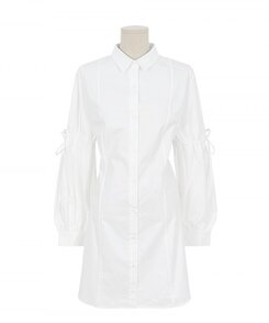 リボンバルーンスリーブコットンシャツワンピース