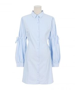 リボンバルーンスリーブコットンシャツワンピース