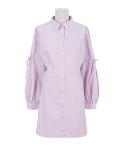 リボンバルーンスリーブコットンシャツワンピース