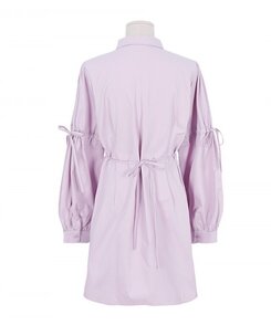 リボンバルーンスリーブコットンシャツワンピース