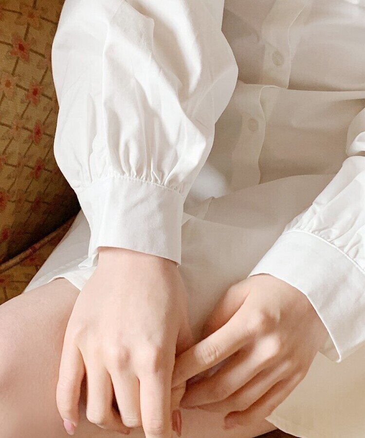 リボンバルーンスリーブコットンシャツワンピース IVORY