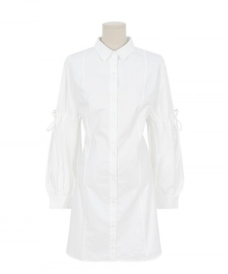 リボンバルーンスリーブコットンシャツワンピース