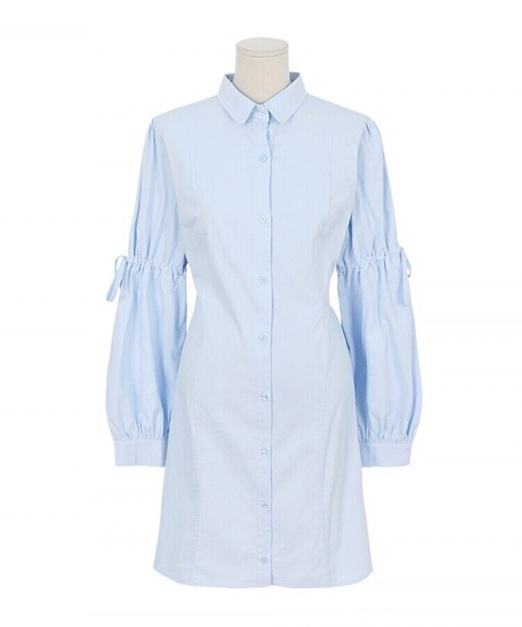 リボンバルーンスリーブコットンシャツワンピース