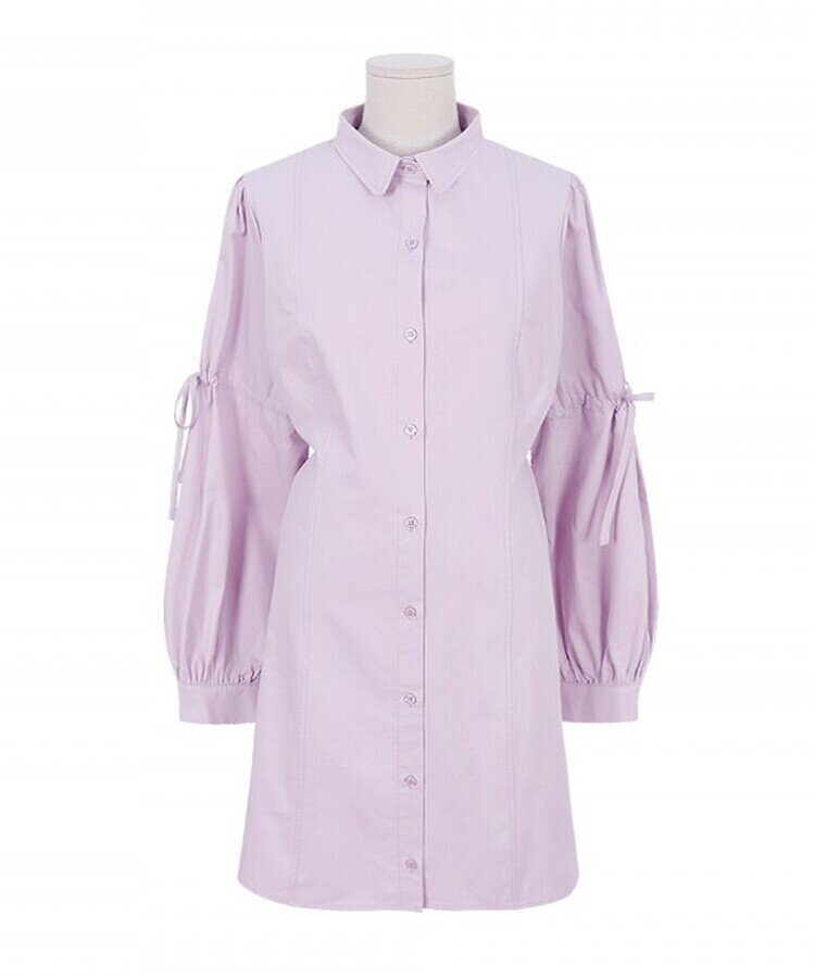 リボンバルーンスリーブコットンシャツワンピース