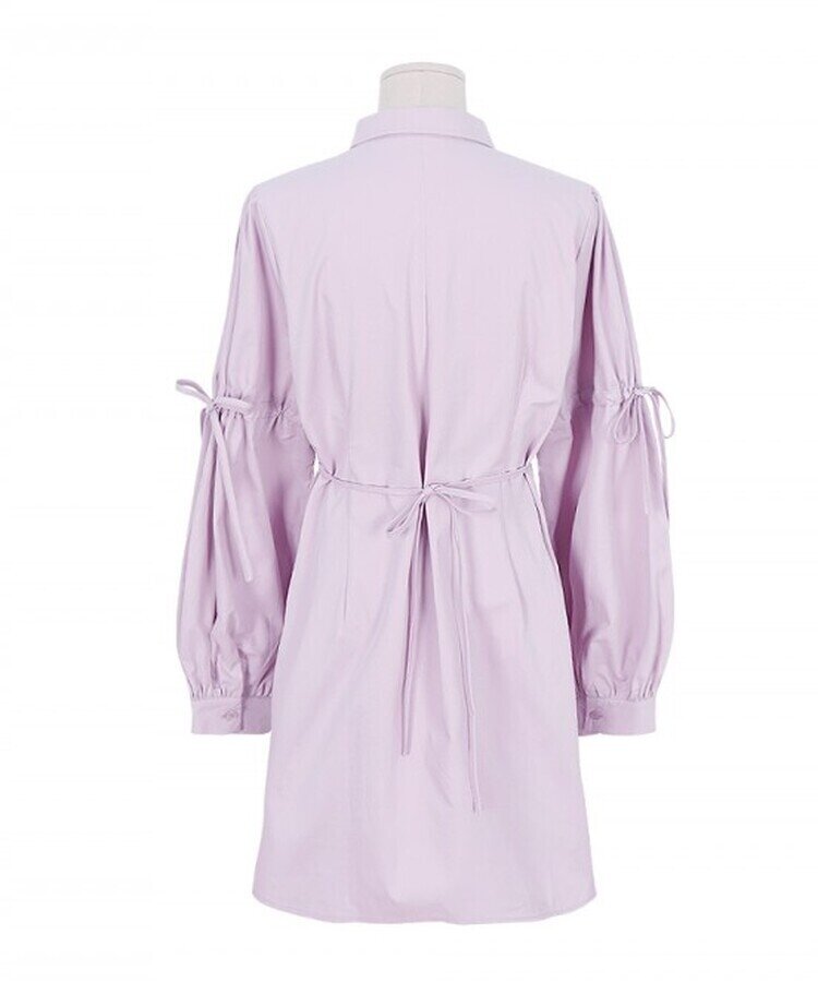 リボンバルーンスリーブコットンシャツワンピース