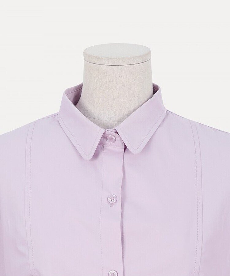 リボンバルーンスリーブコットンシャツワンピース