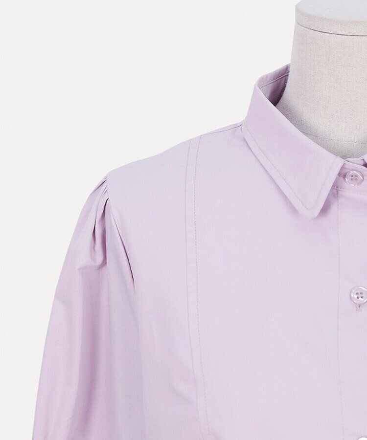 リボンバルーンスリーブコットンシャツワンピース