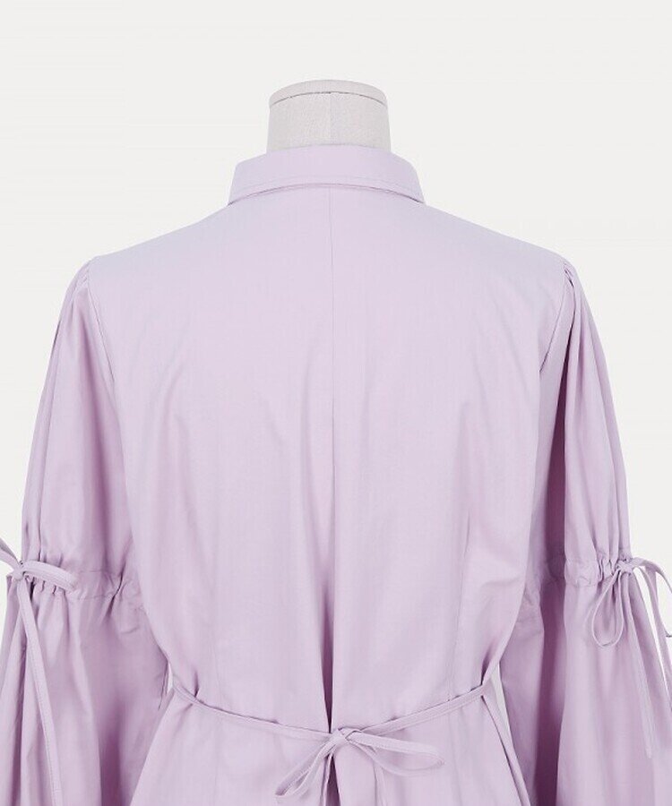 リボンバルーンスリーブコットンシャツワンピース