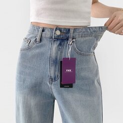 デニム 【SHORT/BASIC/LONG 丈別】バンディングスパンデニムパンツ LIGHT BLUE