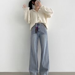 デニム 【SHORT/BASIC/LONG 丈別】バンディングスパンデニムパンツ LIGHT BLUE