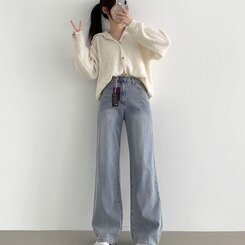 デニム 【SHORT/BASIC/LONG 丈別】バンディングスパンデニムパンツ LIGHT BLUE