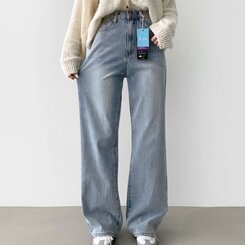 デニム 【SHORT/BASIC/LONG 丈別】バンディングスパンデニムパンツ LIGHT BLUE