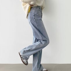 デニム 【SHORT/BASIC/LONG 丈別】バンディングスパンデニムパンツ LIGHT BLUE