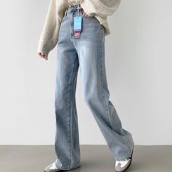 デニム 【SHORT/BASIC/LONG 丈別】バンディングスパンデニムパンツ LIGHT BLUE