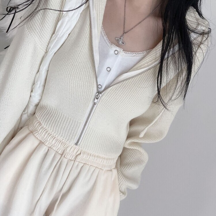 クロップジップアップニットパーカー6色｜ジャンパー｜韓国