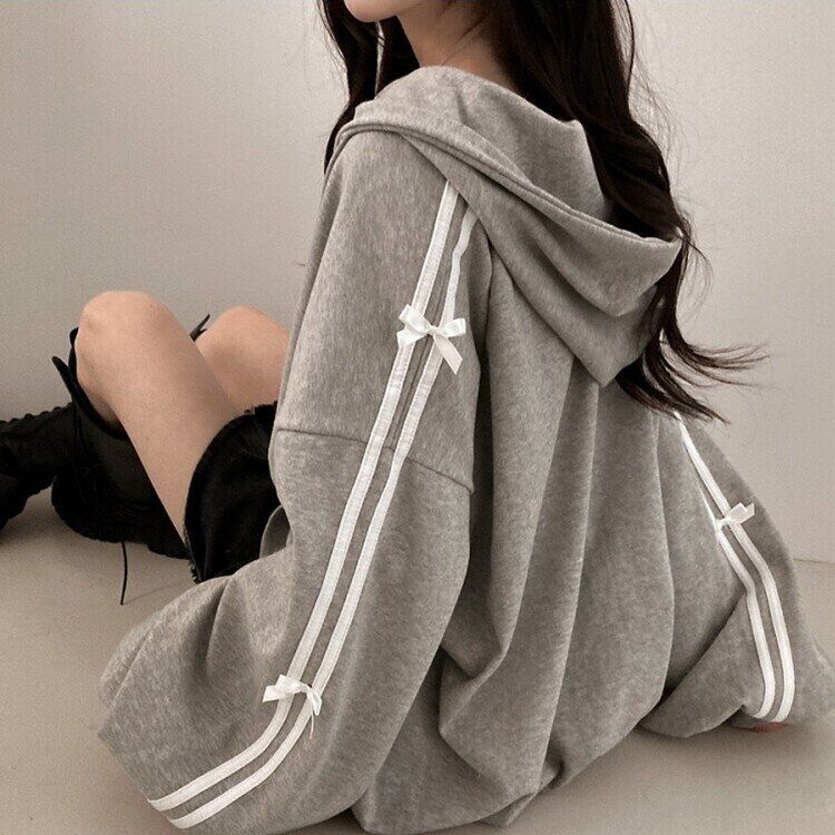SJP10172 リボンラインスリーブダブルジップアップパーカー