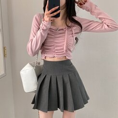 バレエコアシャーリングメロウフリルクロップ長袖Tシャツ PINK