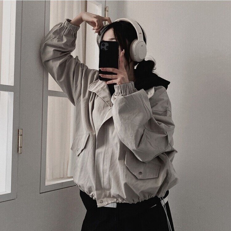 디컴퍼니 간절기 코튼 소매핀턱 루즈핏 야상 자켓 스톤