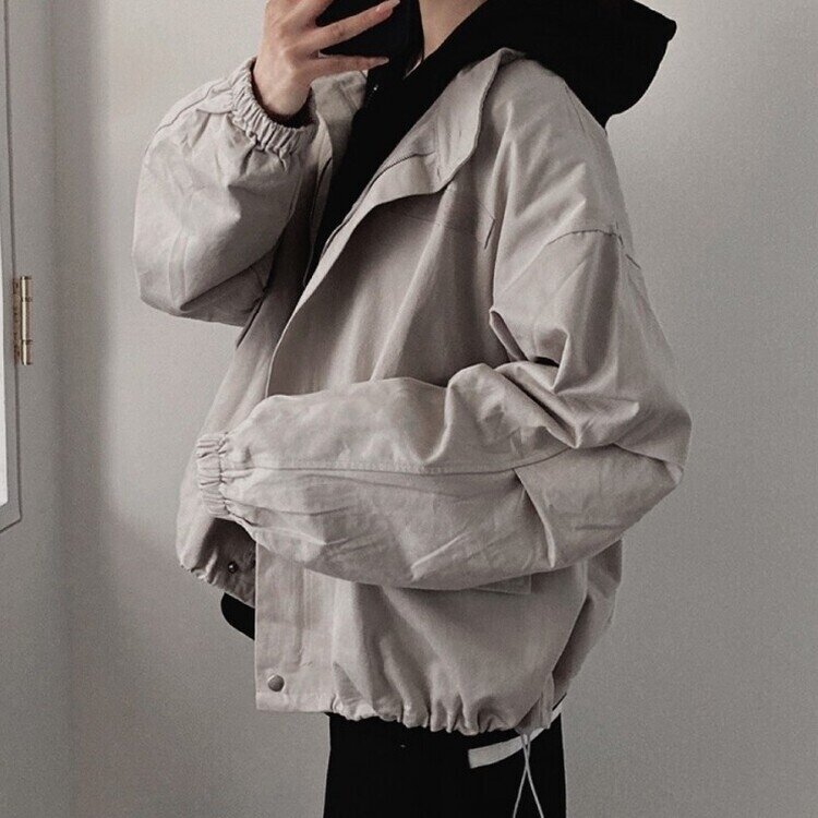 디컴퍼니 간절기 코튼 소매핀턱 루즈핏 야상 자켓 스톤