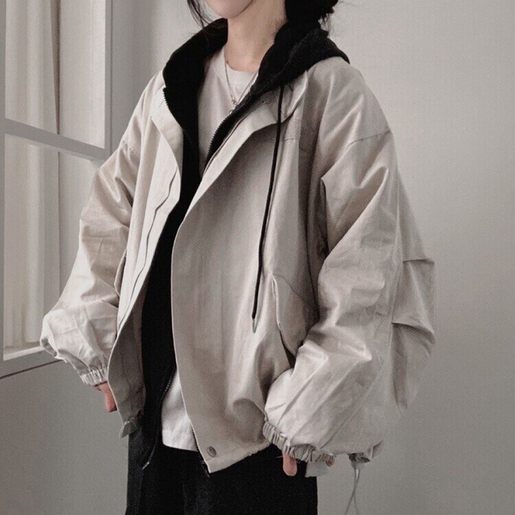 디컴퍼니 간절기 코튼 소매핀턱 루즈핏 야상 자켓 스톤