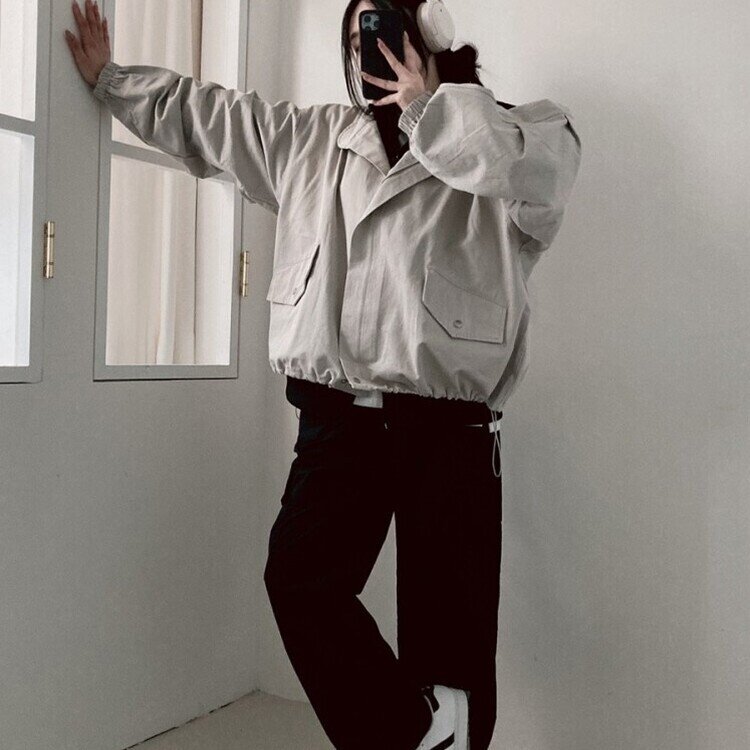 디컴퍼니 간절기 코튼 소매핀턱 루즈핏 야상 자켓 스톤