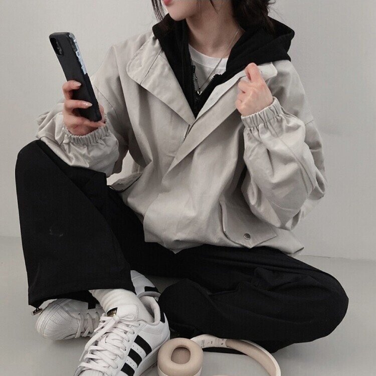 디컴퍼니 간절기 코튼 소매핀턱 루즈핏 야상 자켓 스톤