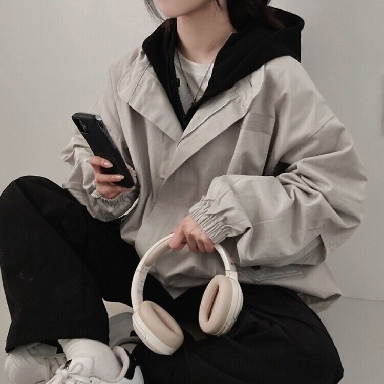 디컴퍼니 간절기 코튼 소매핀턱 루즈핏 야상 자켓 스톤