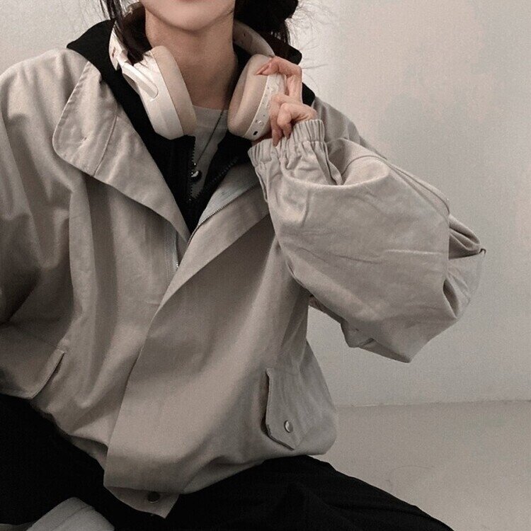 디컴퍼니 간절기 코튼 소매핀턱 루즈핏 야상 자켓 스톤