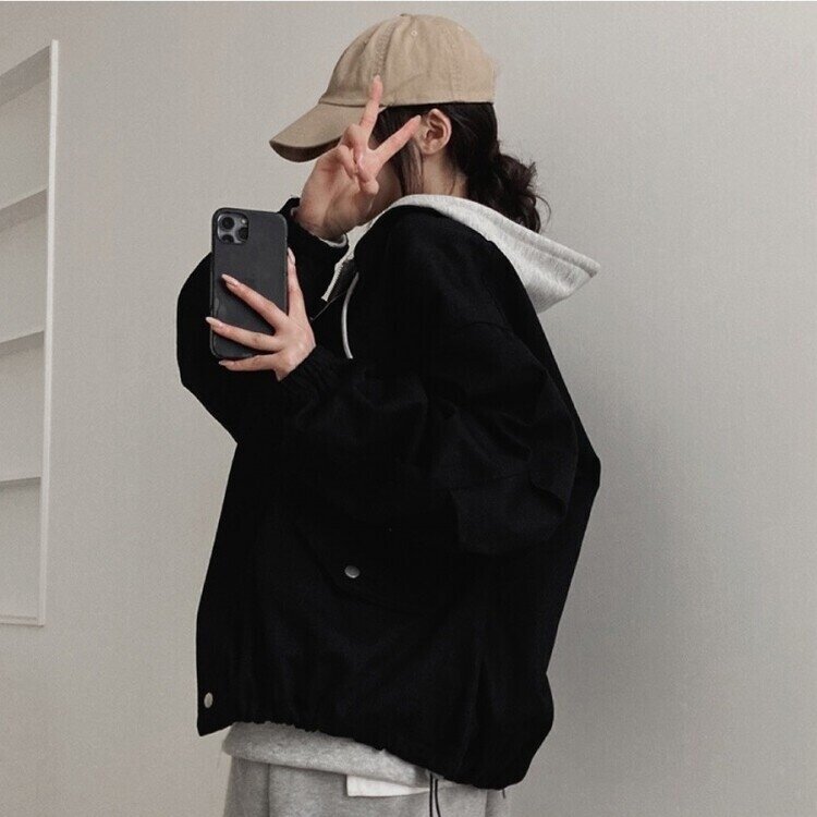 디컴퍼니 간절기 코튼 소매핀턱 루즈핏 야상 자켓 블랙