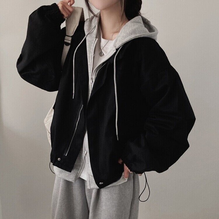 디컴퍼니 간절기 코튼 소매핀턱 루즈핏 야상 자켓 블랙