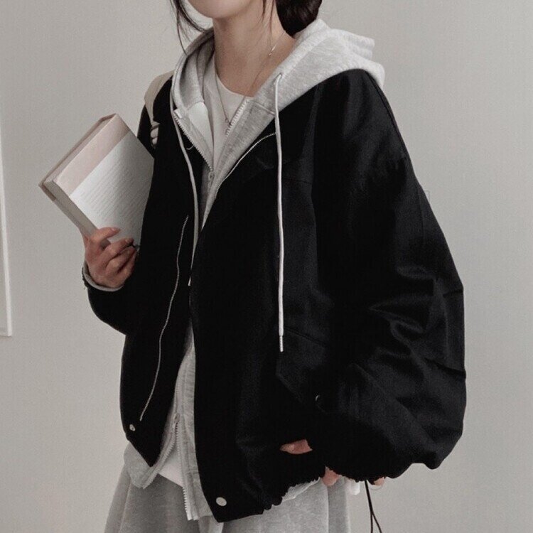 디컴퍼니 간절기 코튼 소매핀턱 루즈핏 야상 자켓 블랙