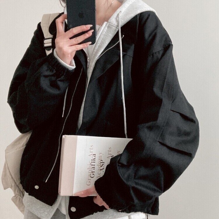 디컴퍼니 간절기 코튼 소매핀턱 루즈핏 야상 자켓 블랙