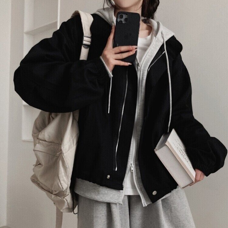 디컴퍼니 간절기 코튼 소매핀턱 루즈핏 야상 자켓 블랙