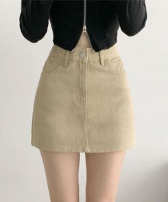 [기장선택/속바지O] 푸린 베이직 하이웨스트 탄탄 미니스커트(5color!) 베이지