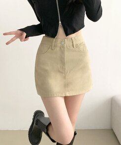 [기장선택/속바지O] 푸린 베이직 하이웨스트 탄탄 미니스커트(5color!) 베이지