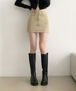 [기장선택/속바지O] 푸린 베이직 하이웨스트 탄탄 미니스커트(5color!) 베이지