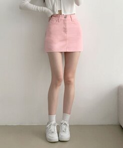 [기장선택/속바지O] 푸린 베이직 하이웨스트 탄탄 미니스커트(5color!) 핑크