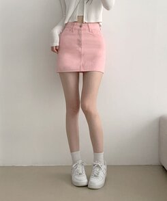 [기장선택/속바지O] 푸린 베이직 하이웨스트 탄탄 미니스커트(5color!) 핑크