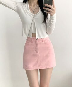 [기장선택/속바지O] 푸린 베이직 하이웨스트 탄탄 미니스커트(5color!) 핑크
