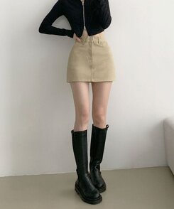 [기장선택/속바지O] 푸린 베이직 하이웨스트 탄탄 미니스커트(5color!) 베이지